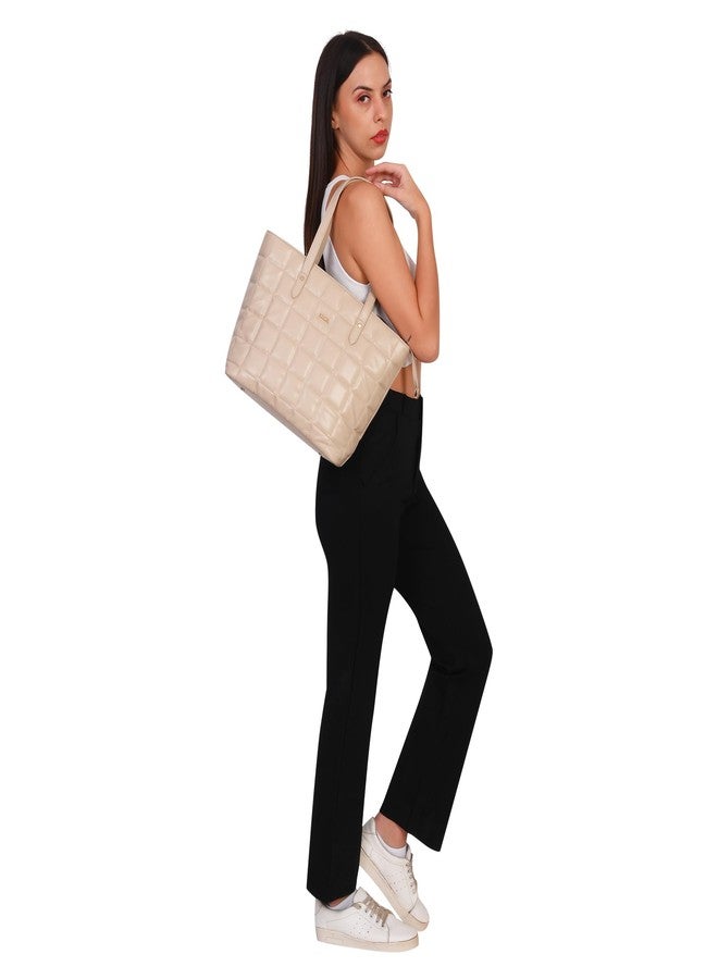 LEEZEL Quilted Leather Tote Bag, Dusty Rose (Beige) - Image 5